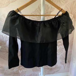 J.Crew black organza ruffle off-shoulder top